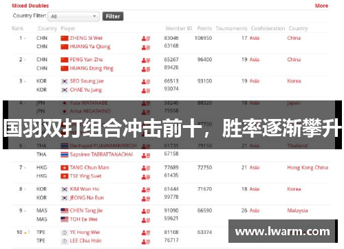 国羽双打组合冲击前十，胜率逐渐攀升